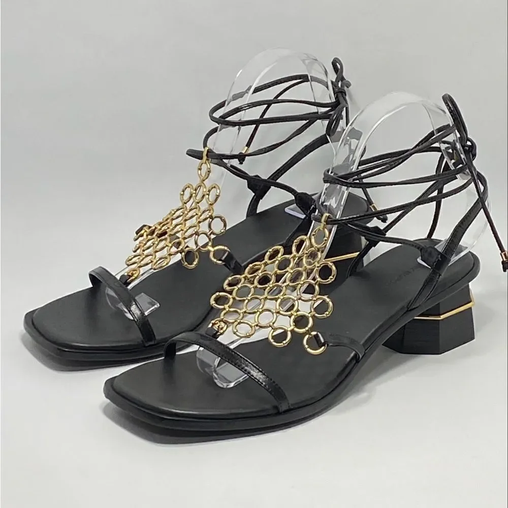 Tory Burch Multi-Logo Leather Lace-Up Sandals size 9